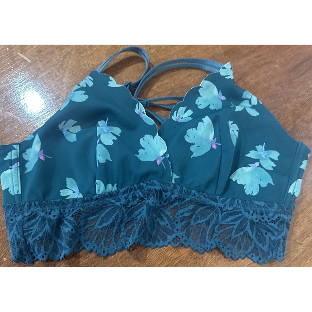 Auden‎ Green Floral Women's Unlined Bralette Sz Medium